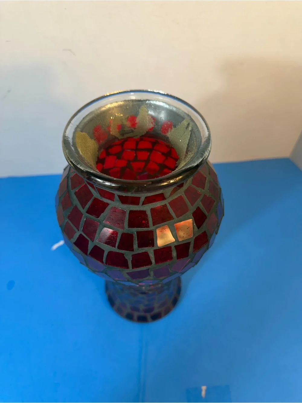 BEAUTIFUL RED STAINED GLASS VASE-11